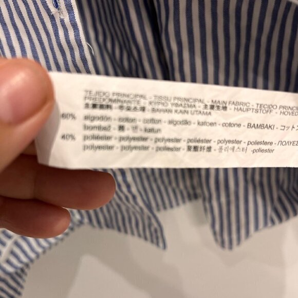 ZARA puffy long sleeve shirt size medium embroided white and bleu stripe. - Picture 8 of 9